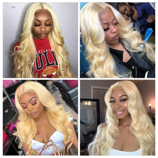 Blonde Lace Front Wig  Transparent Lace Frontal Wig Pre Plucked  Brazilian Body Wave Human Hair Wigs